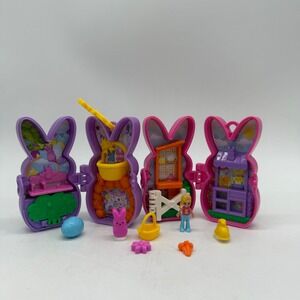 Polly Pocket Peeps Bunny Compact Playset Purple Pink Easter Micro Doll Set